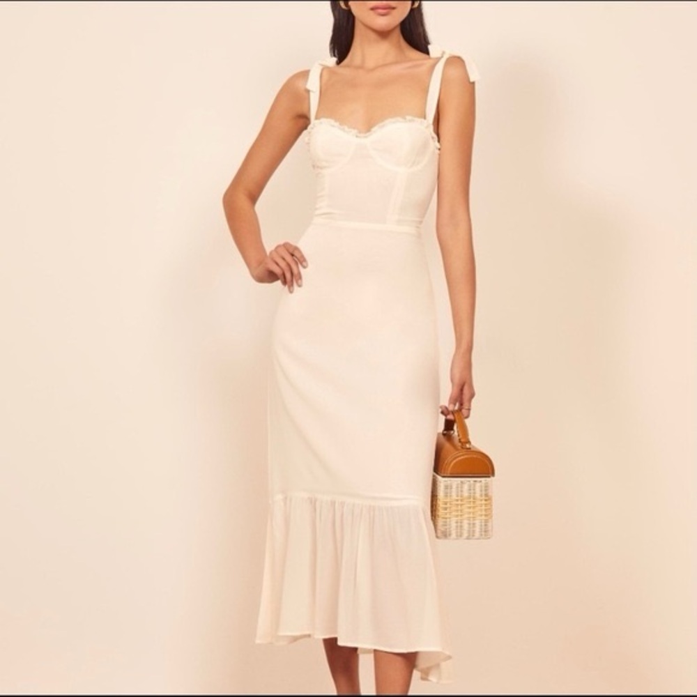 **NWT** Reformation Cream Midi Dress with Tie Straps